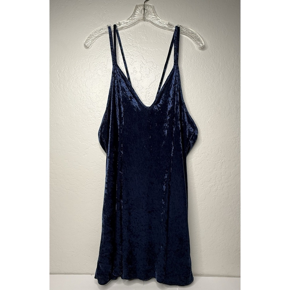 Vintage Petra Fashions Blue Velvet Short Chemise Babydoll Nightgown‎ Women Sz 1X
